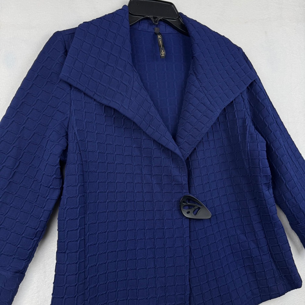 IC by Doni Knits Women's Navy Textured Jacket Statement Button Size S - Picture 3 of 10